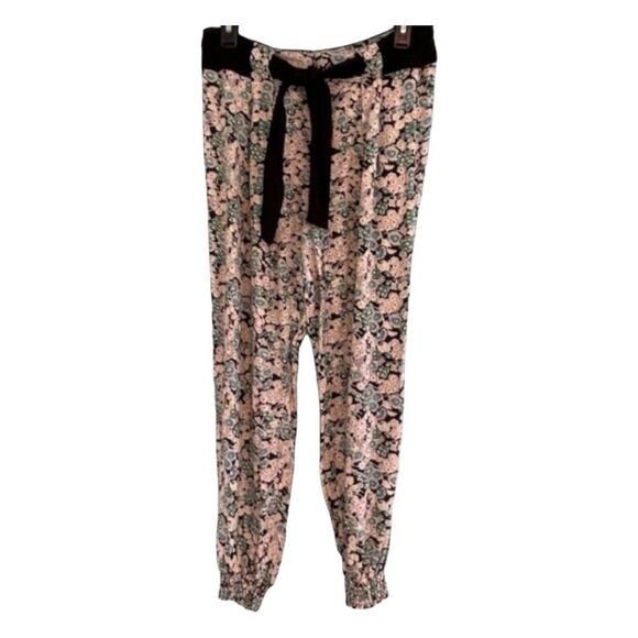 PJK Patterson J Kincaid Floral Print Jogger Track Pants Black Ivory Flowy Knit S - Picture 2 of 9